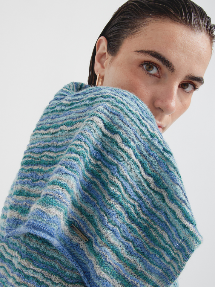 Poncho Corina De Baby Alpaca Color Celeste