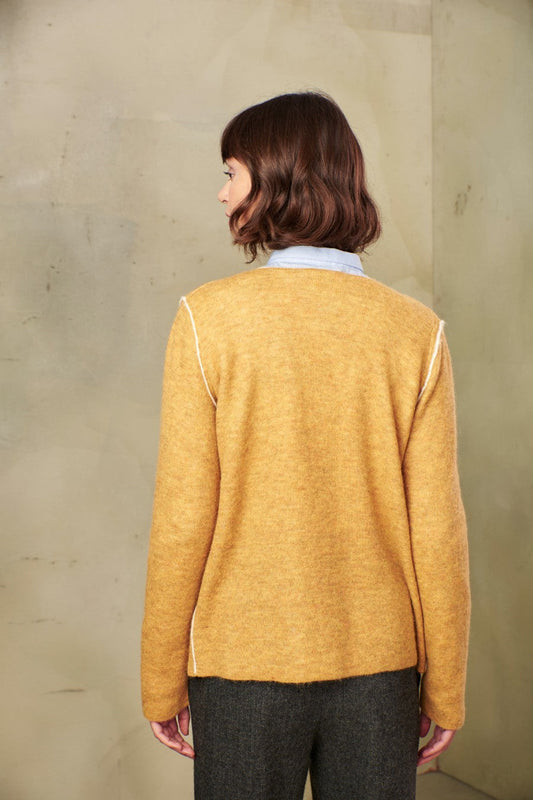 Cárdigan Relax De Baby Alpaca Color Senape & Ecru