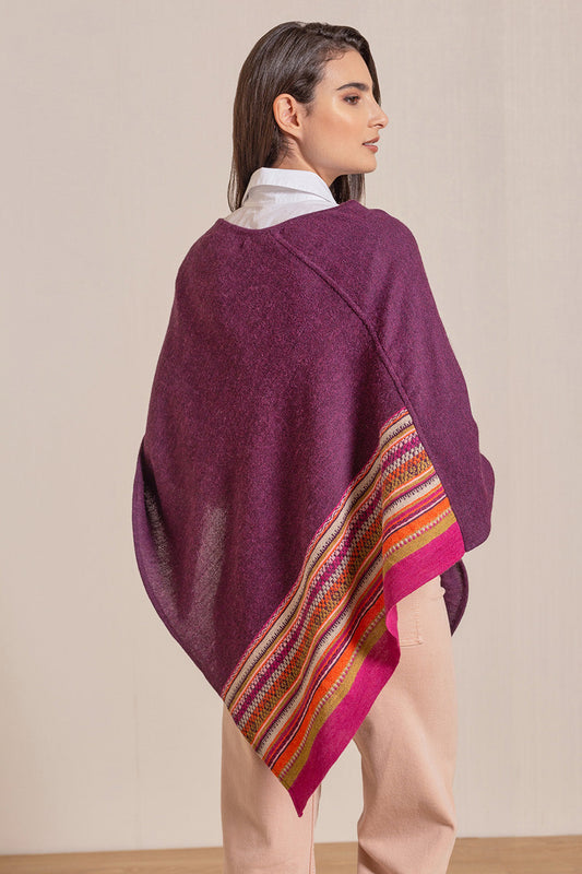 Poncho Vilcanota De Baby Alpaca Color Vendimia