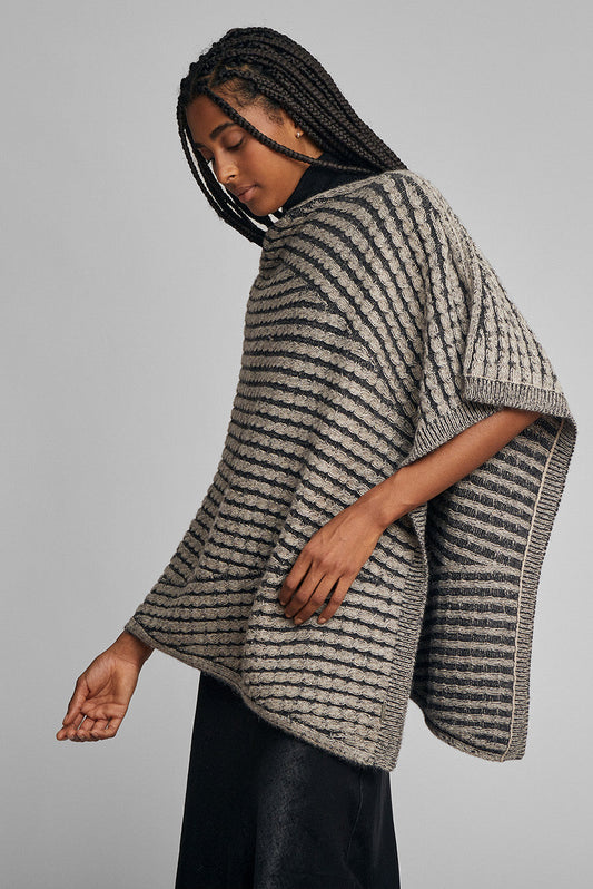 Wonder Poncho In Baby Alpaca Color Sabbia&Antracite