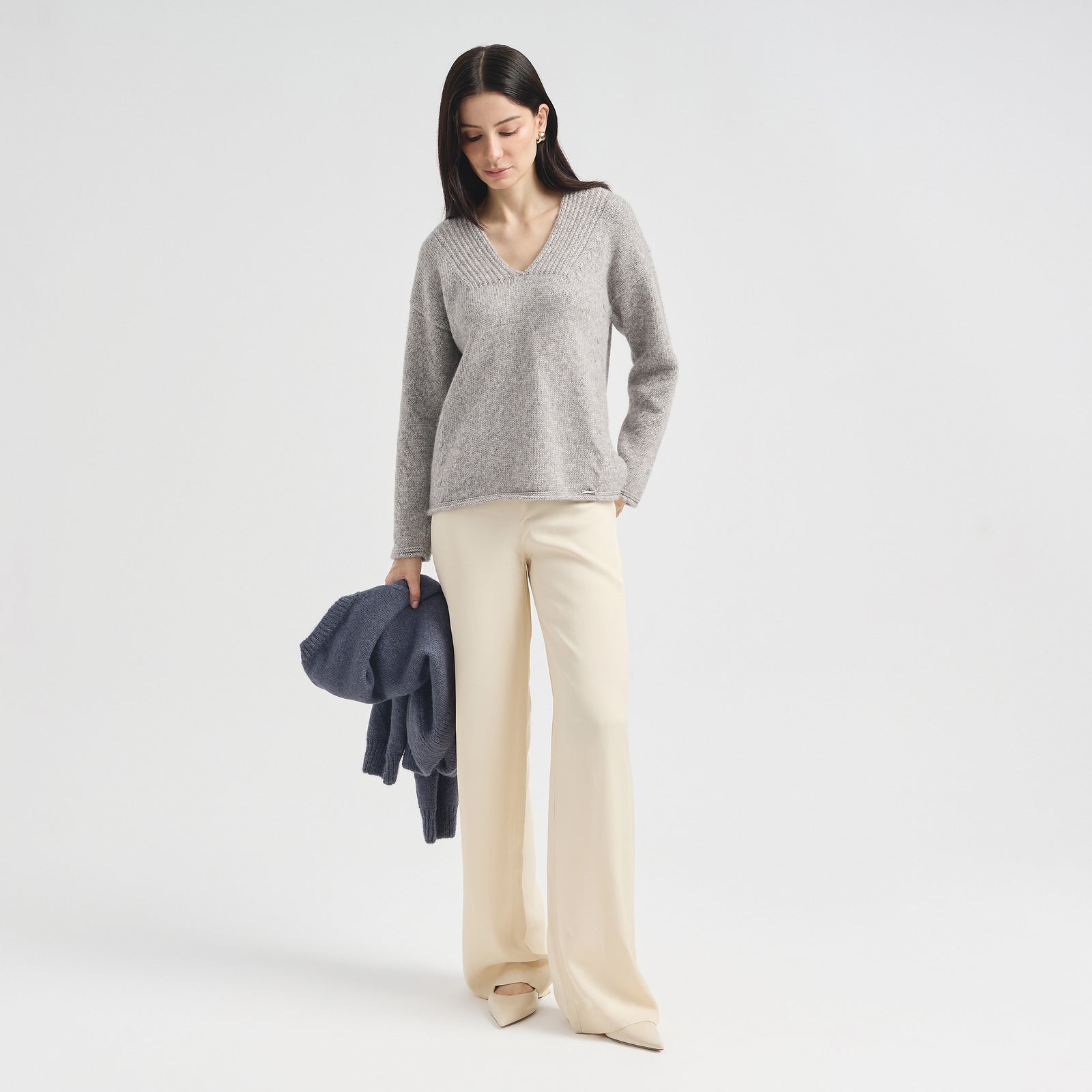 Suéter Chic De Algodón Color Gris