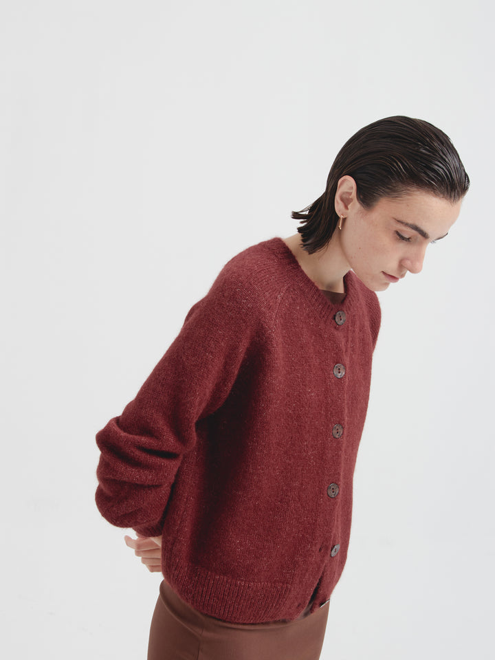 Sky Blue Alpaca Suri Cardigan in Guinda Color