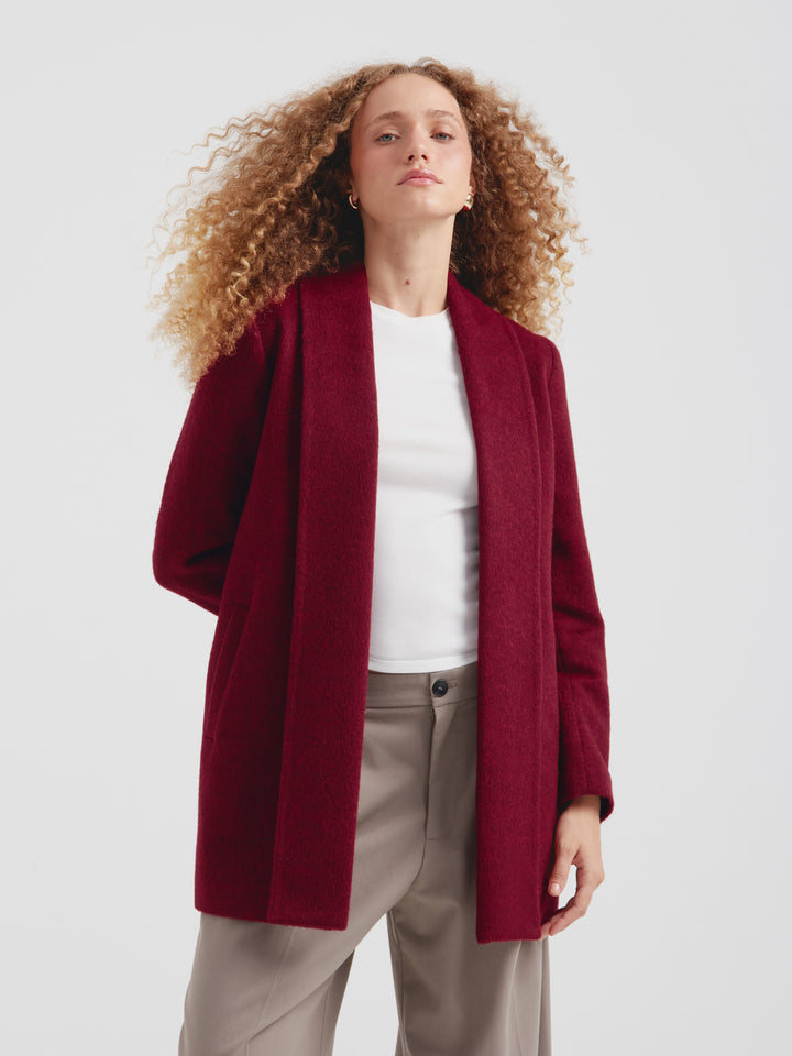 Guinda-Colored Baby Alpaca Short Swing Coat