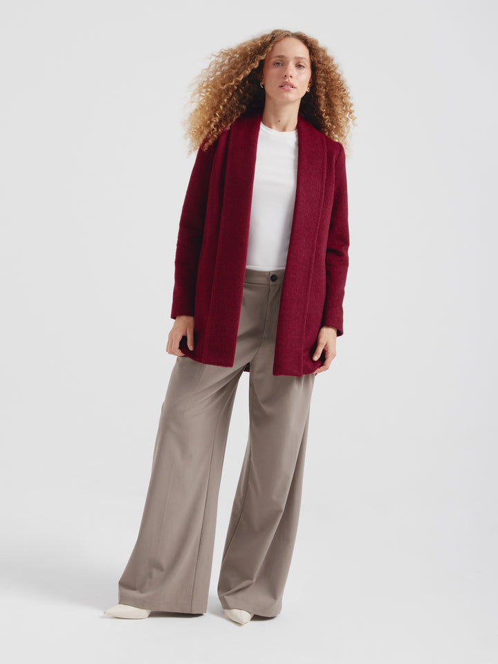 Guinda-Colored Baby Alpaca Short Swing Coat