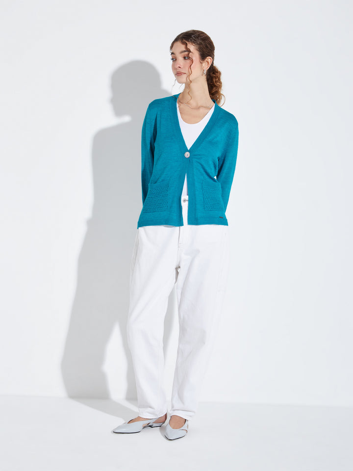 Cárdigan Zanzibar De Baby Alpaca Color Azul