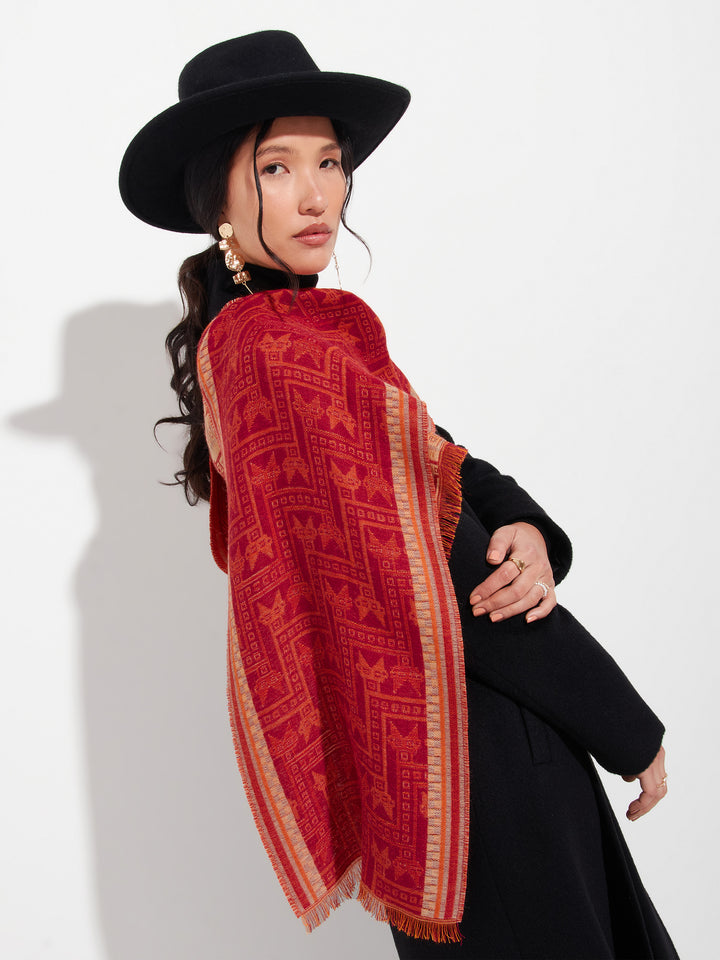 Bufanda Chancay - 39 De Baby Alpaca Color Rojo