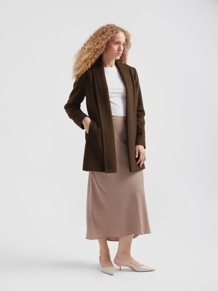 Baby Alpaca Brown Short Swing Coat