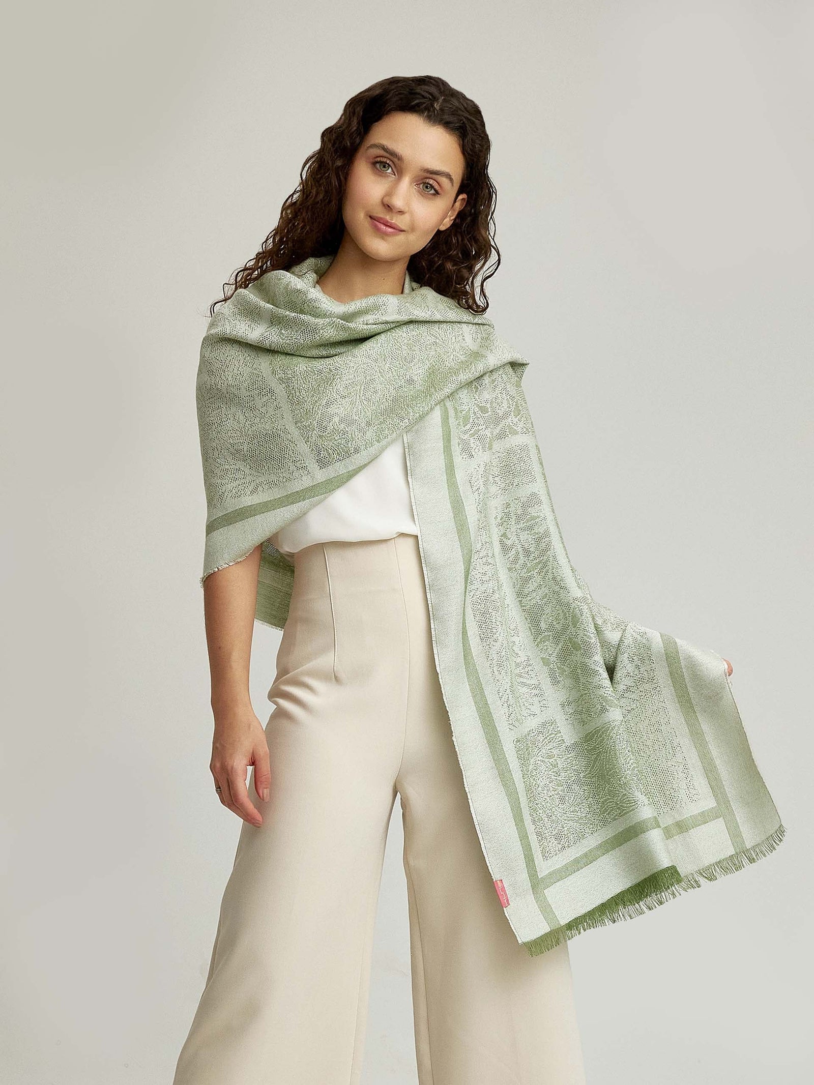Baby Alpaca Water Scarf in Green
