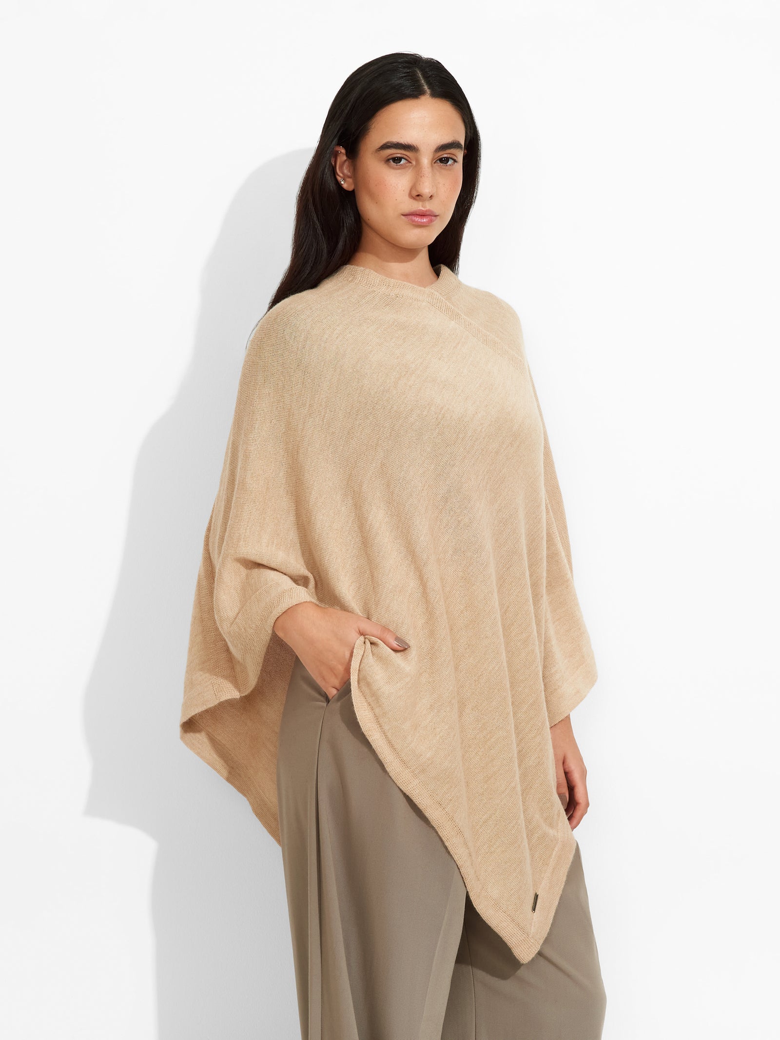 Beige Baby Alpaca Poncho Almond