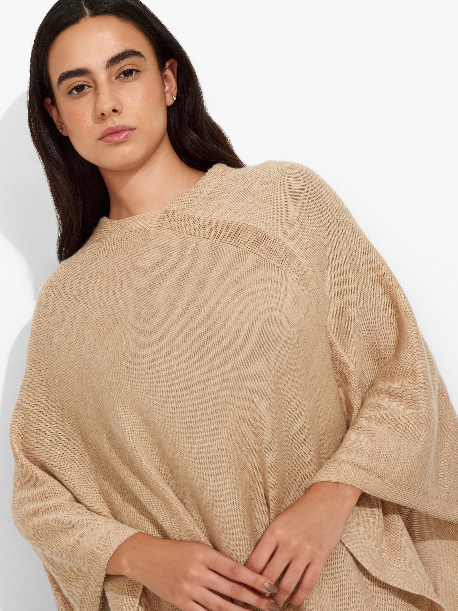 Beige Baby Alpaca Poncho Almond