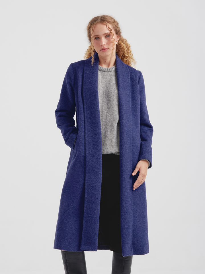 Blue Baby Alpaca Long Swing Coat