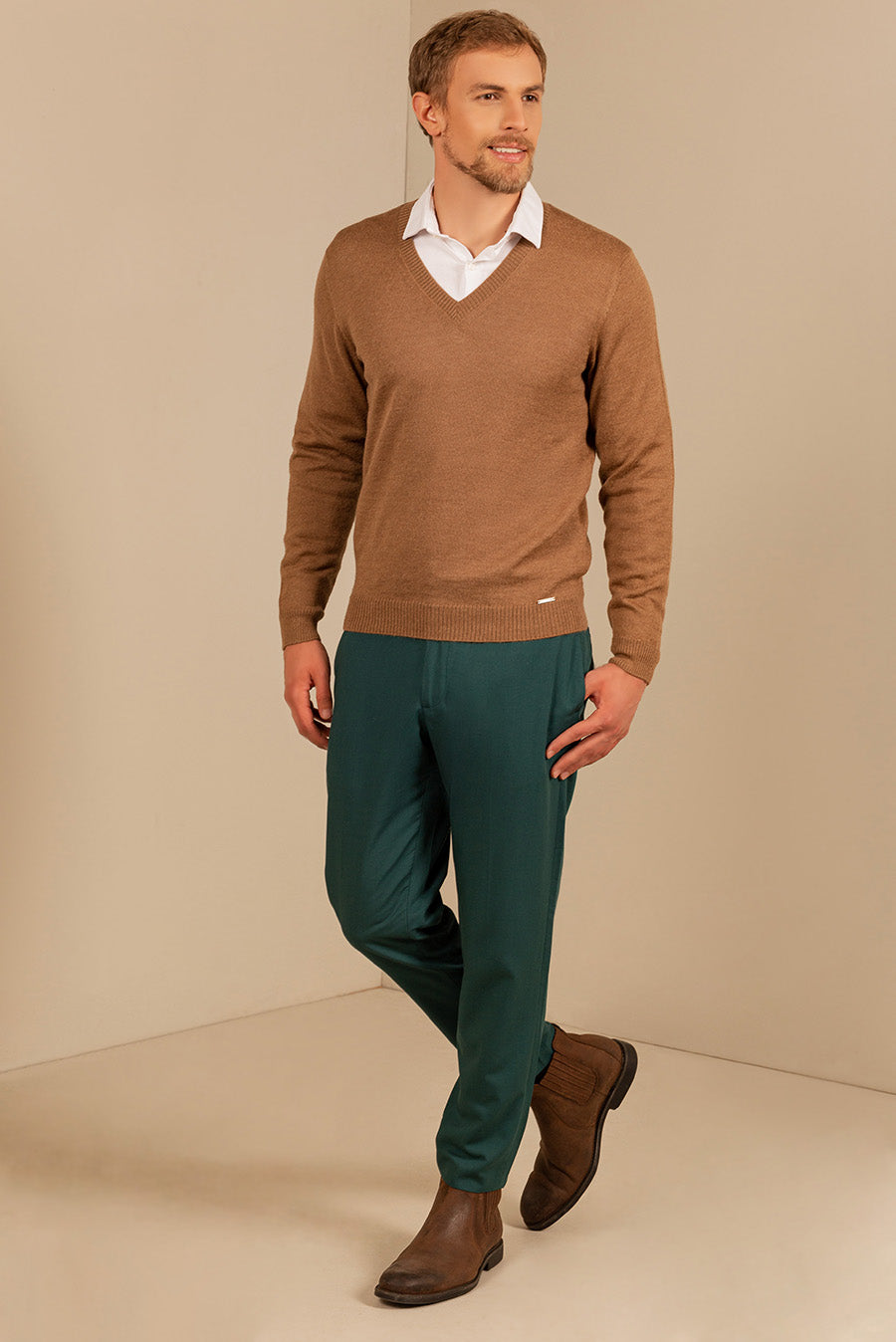 SUÉTER ALAN DE BABY ALPACA COLOR CAMEL