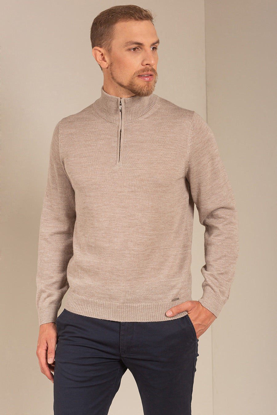 SUÉTER ALBERT DE BABY ALPACA COLOR POLVO