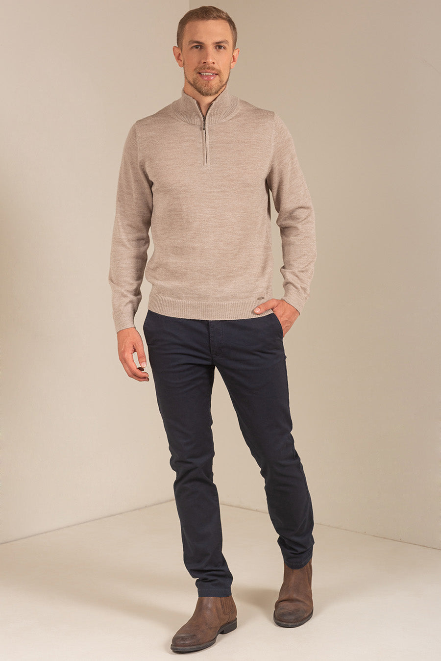 SUÉTER ALBERT DE BABY ALPACA COLOR POLVO