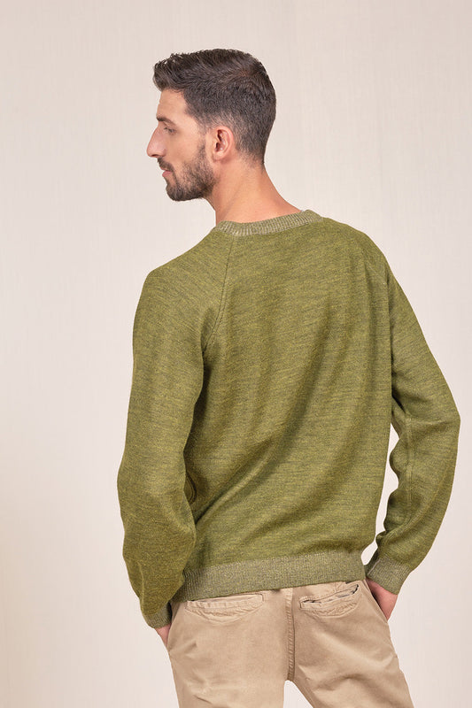 Suéter Vittorio De Baby Alpaca Color Avocado& Arena