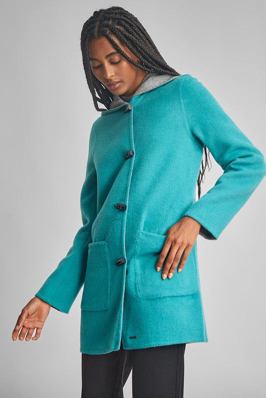 Anastasia Coat In Wool &amp; Baby Alpaca Color Beryl &amp; Nuage